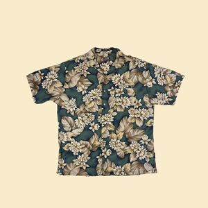 1990s L floral mens shirt by Chaps Ralph Lauren, vintage mens teal & beige top